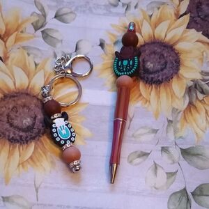 Beaded Keychain and Pen Set